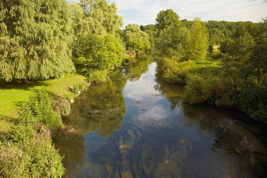 River Nied in green countryside near Niedaltdorf, Saarland, Germany, Europe