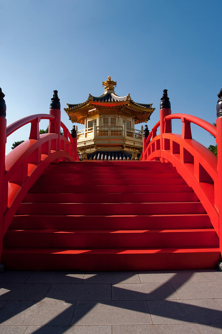 Low angle view of Chi lin nunnery pagoda, Hong Kong, Hong Kong