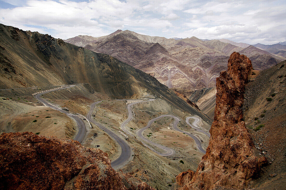 Winding road in the mountains, High Angle View, Leh Ladakh, India