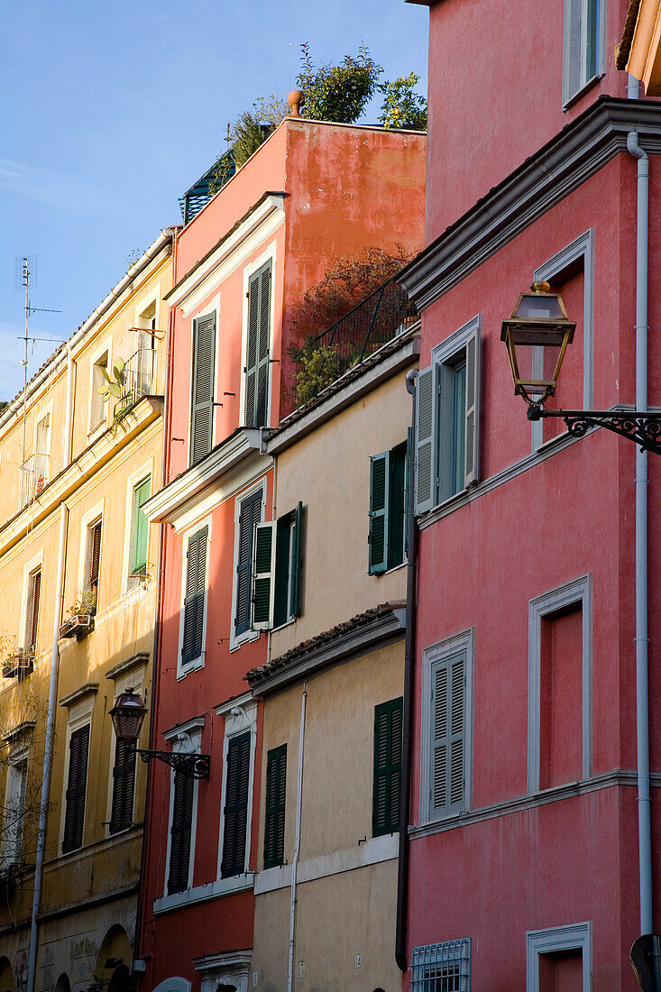 Colourful houses in Travastere district, Rome, Italy