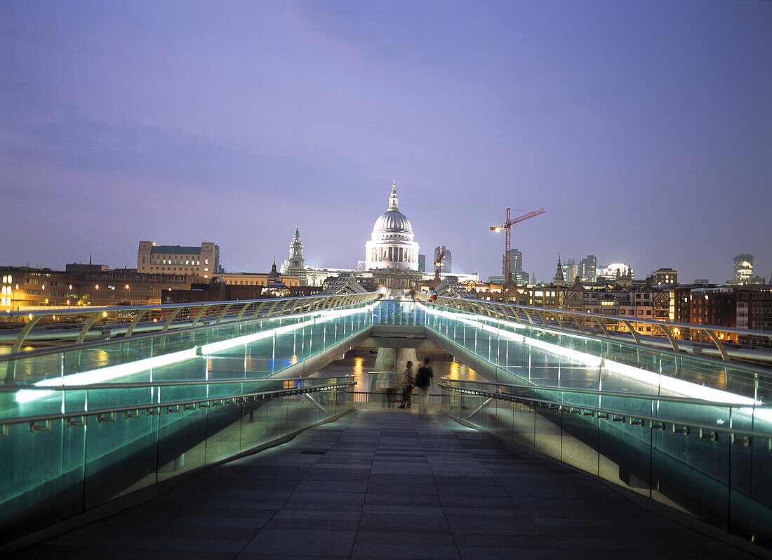Looking along the Millenium Bridge towards St. Paul's Cathedral, London, England, United Kingdom