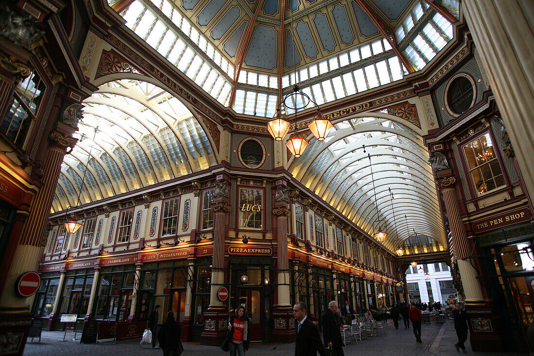 Covered Victorian arcade, Leadenhall Market, City, London, England, UK