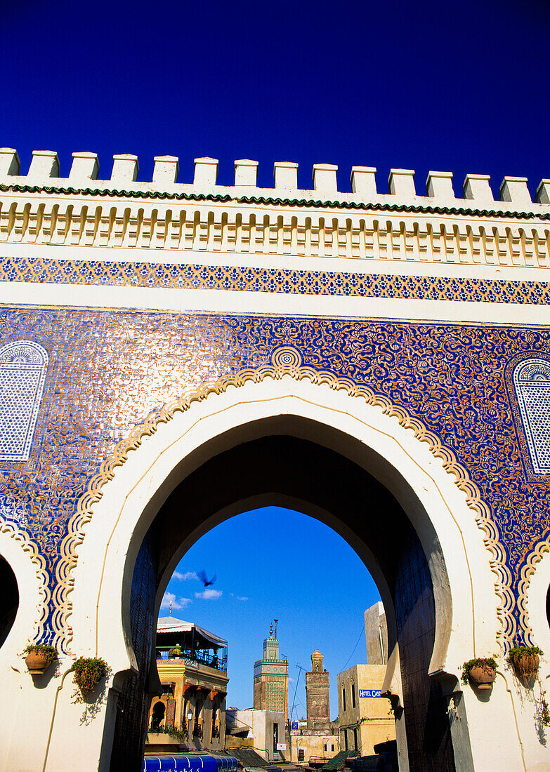 View through arch at Bab Boujeloud, Fes, Morocco