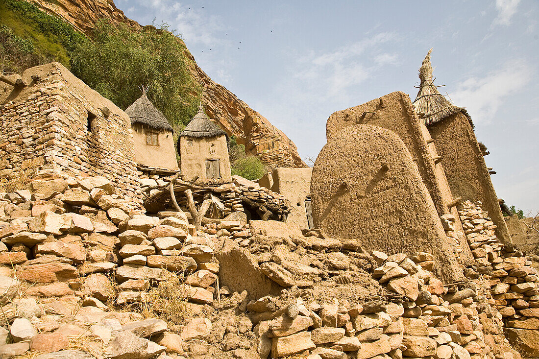 Dogon village buildings at Bandiagara Escarpment, Dogon Country, Mali