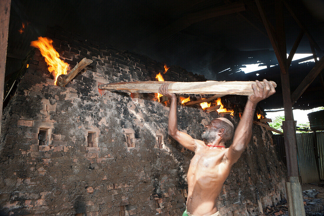 Brick Burner in Brick factory at Wamena, Baliem Valley, West Papua, Indonesia