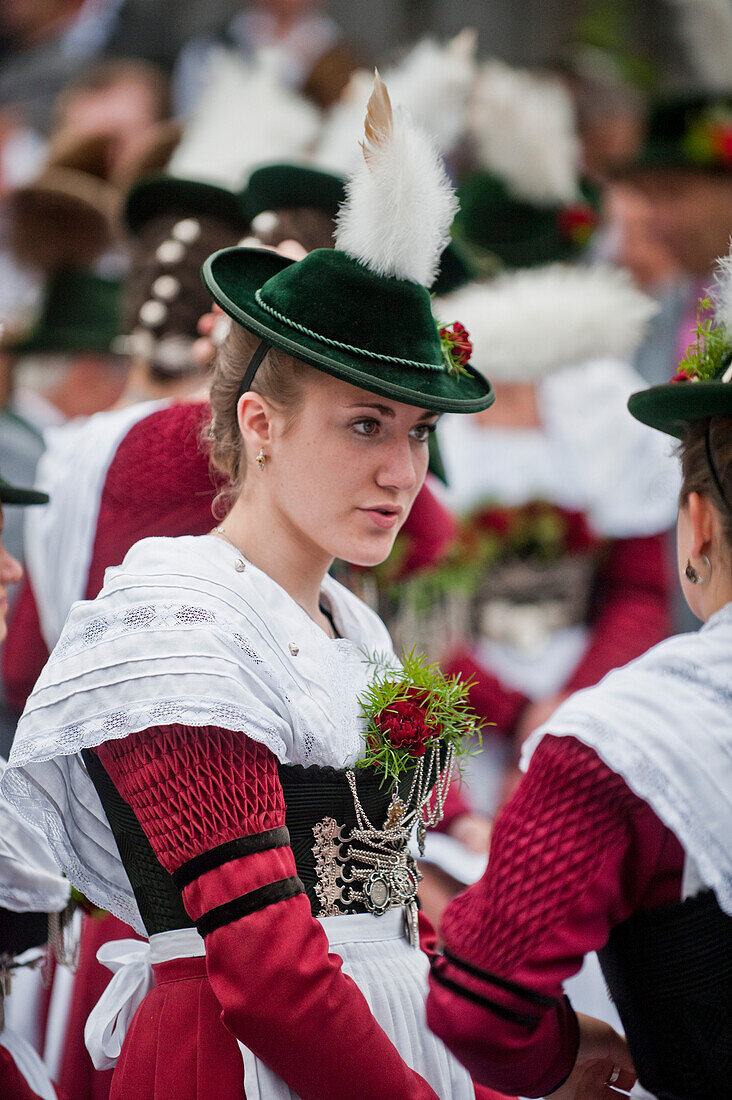 Women wearing traditional clothes at a festival, Christening of a bell, Antdorf, Bavaria, Germany