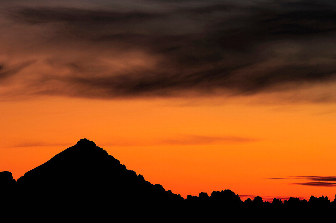 Silhouette of Antelao in front of morning sky, Dolomites, UNESCO World Heritage Site Dolomites, Veneto, Italy, Europe