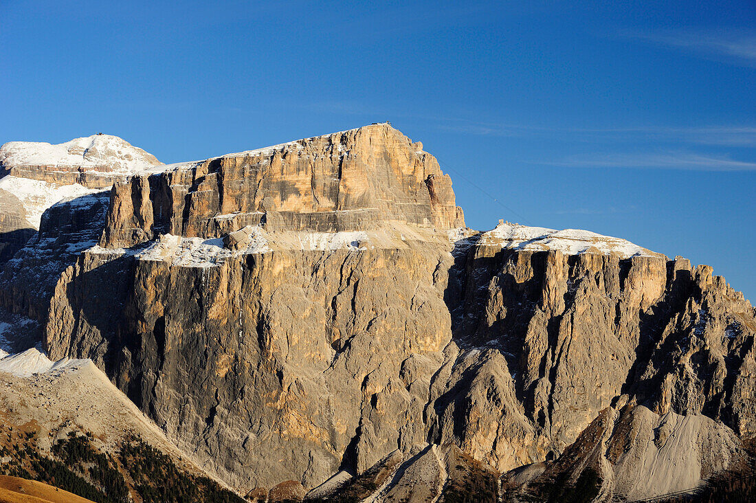 Felswände der Sellagruppe mit Piz Boe und Pordoispitze, Dolomiten, UNESCO Weltnaturerbe Dolomiten, Südtirol, Italien, Europa
