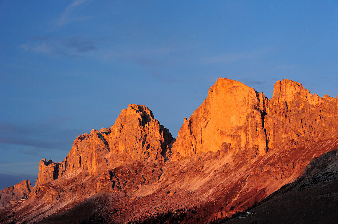 Rosengarten range with Rotwand in the sunlight, Karerpass, Rosengarten range, Dolomites, UNESCO World Heritage Site Dolomites, Trentino, Italy, Europe