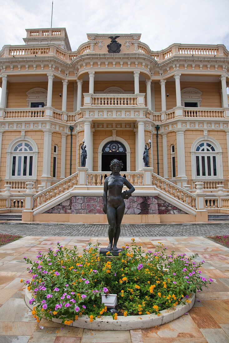 Amazonian statue in front of Palacio Rio Negro museum and cultural center, Manaus, Amazonas, Brazil, South America