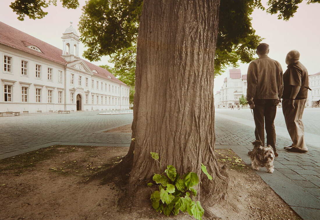 Menschen vor dem alten Gymnasium, Neuruppin, Ostprignitz-Ruppin, Brandenburg, Deutschland, Europa
