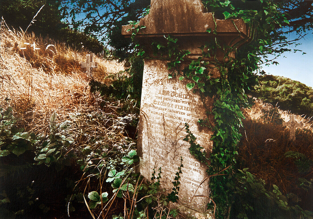 Grabstein auf einem Friedhof, Devon, Südengland, Großbritannien, Europa