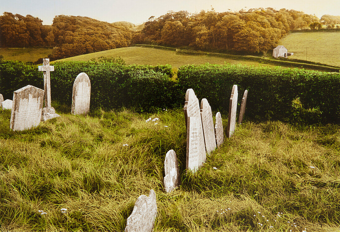 Tombstones on a cemetery, near Dartmoor, Devon, Southern England, Great Britain, Europe