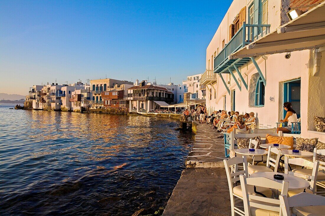 Restaurants in the quarter of Alefkandra  Mykonos  Cyclades Islands  Greece