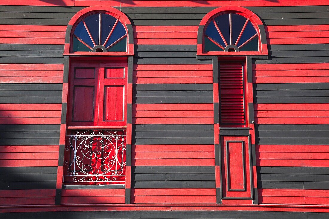 Puerto Rico, South Coast, Ponce, Plaza Las Delicias, Parque de Bombas, firehouse museum, detail.