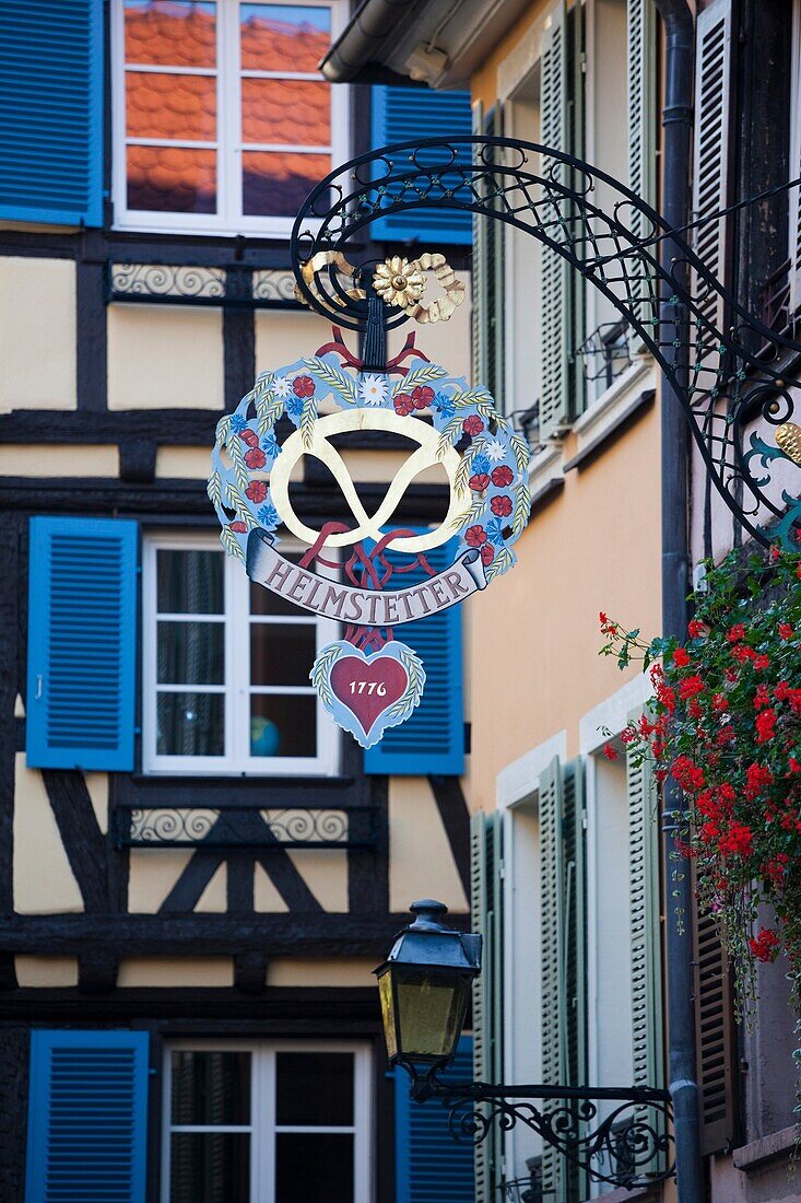 France, Haut-Rhin, Alsace Region, Alasatian Wine Route, Colmar, building detail