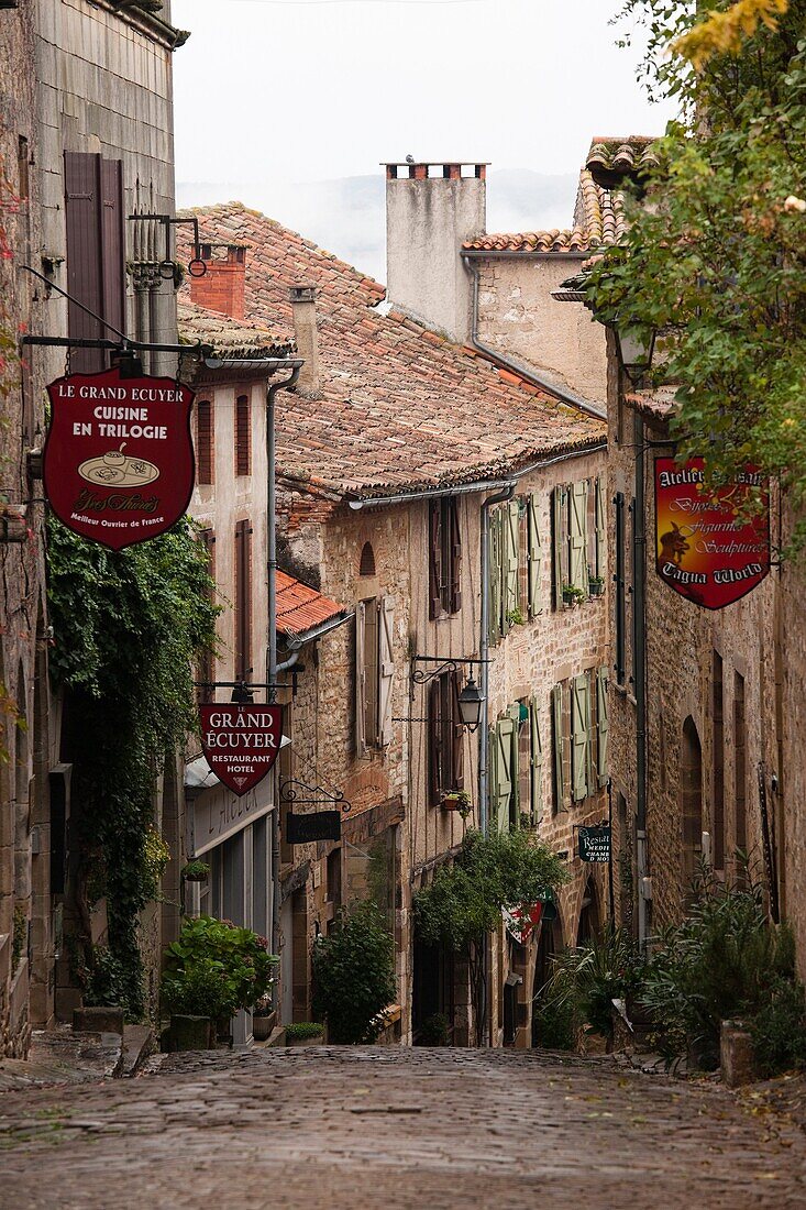 France, Midi-Pyrenees Region, Tarn Department, Cordes-sur-Ciel, buildings along Grand Rue Raymond VII