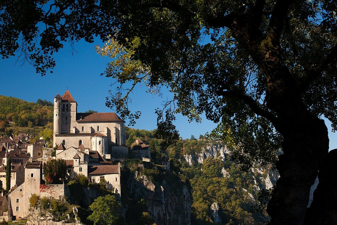 France, Midi-Pyrenees Region, Lot Department, St-Cirq-Lapopie, town and 15th century church