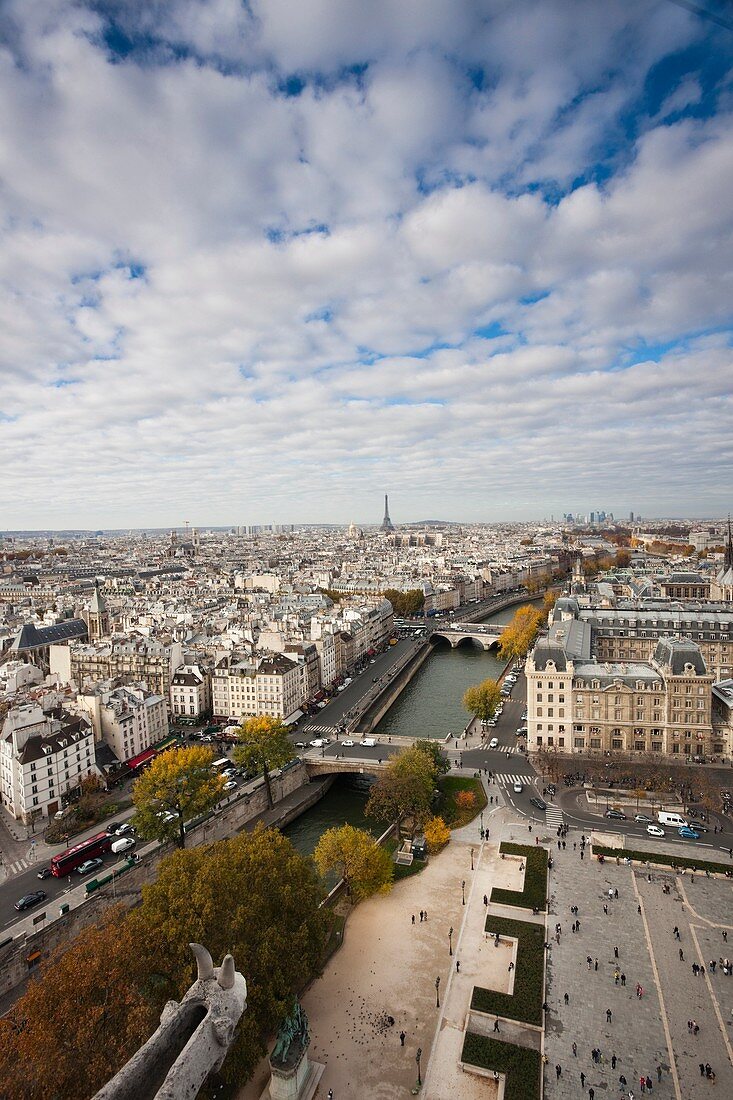 France, Paris, elevated city view from the Cathedrale Notre Dame cathedral