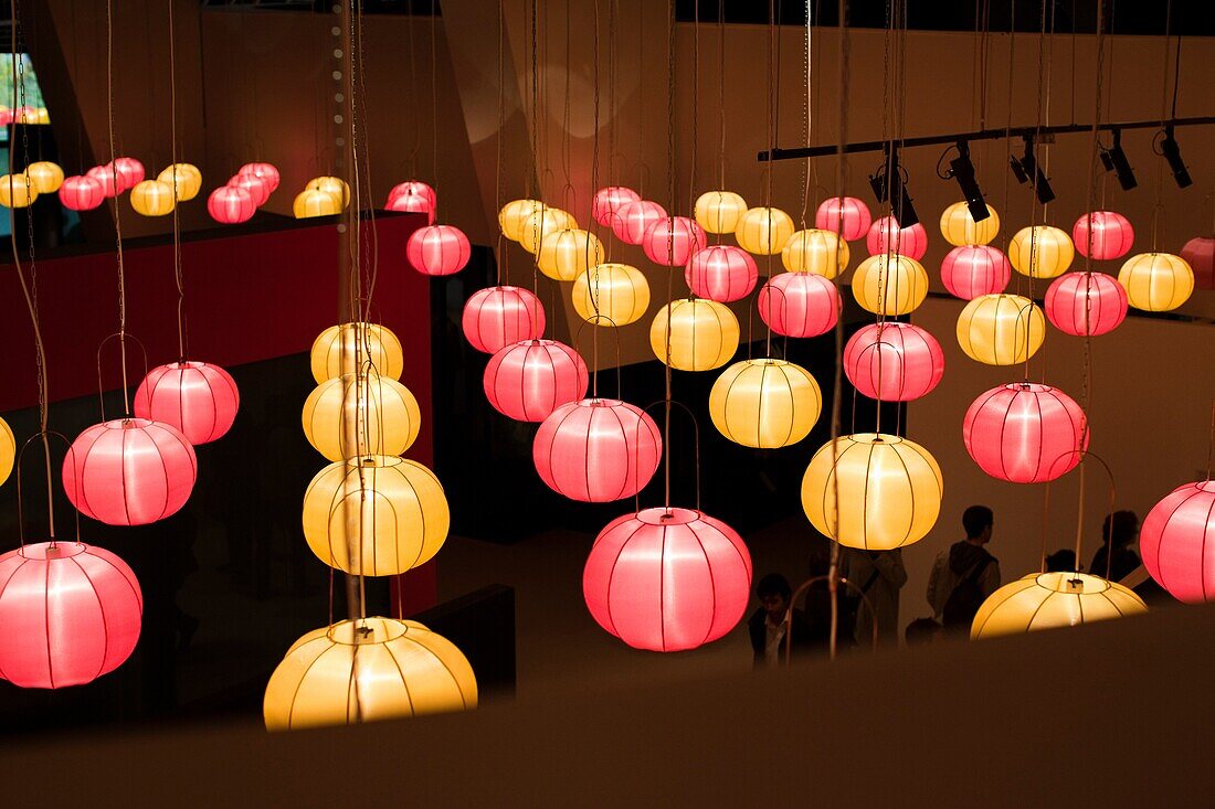 France, Paris, Musee du Quai Branly museum, colored Chinese lanterns