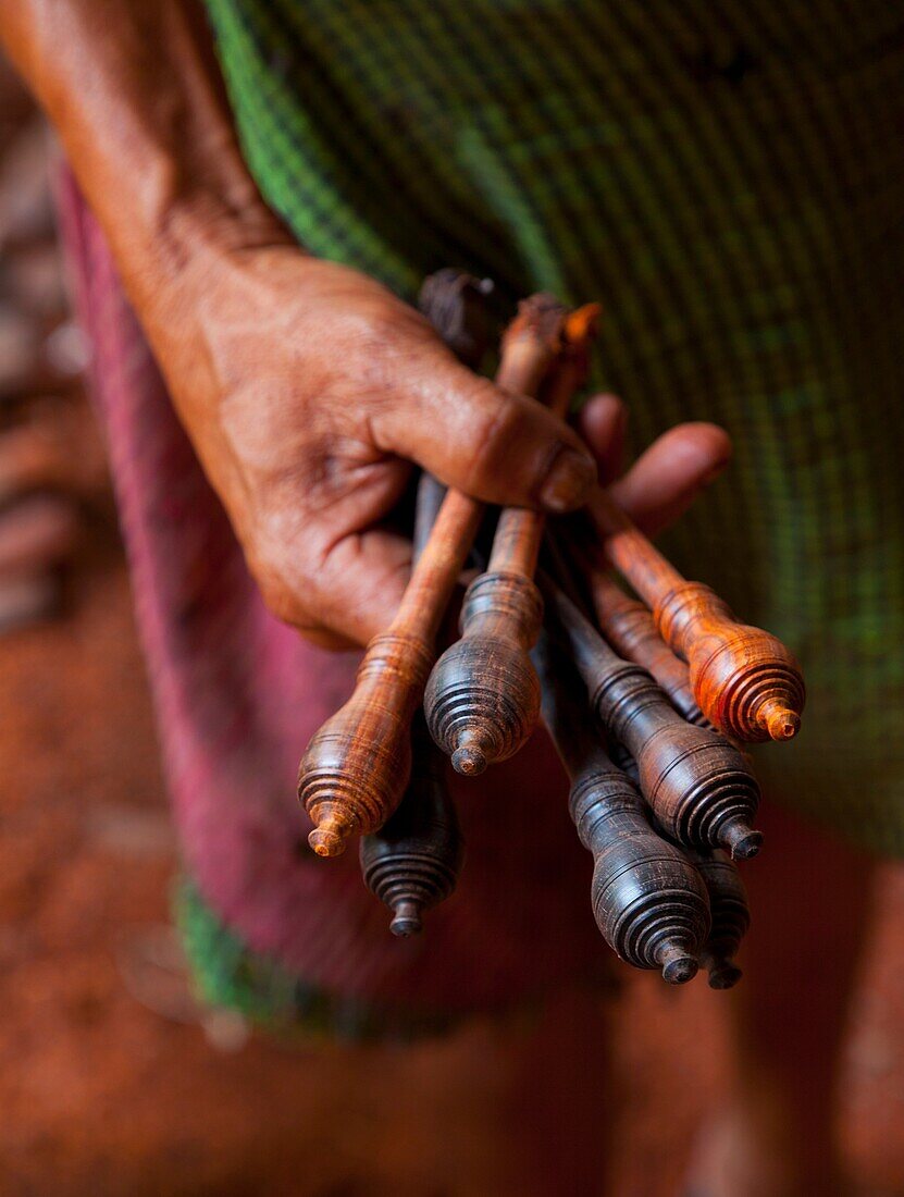 TEAK TREE - TECA Tectona grandis  String instrument handicrafts  Angkor  Siem Reap town, Siem Reap province  Cambodia, Asia