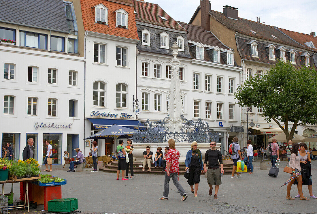 St. Johann Marketplace with fountain, Saarbruecken, Saarland, Germany, Europe