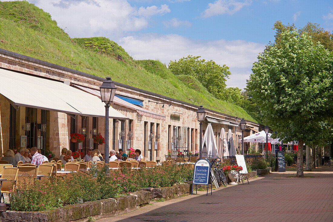 Cafes in the casemates of the Vauban citadel, Saarlouis, Saarland, Germany, Europe