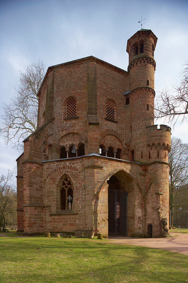Old tower in the park of the old abbey, adventure center Villeroy & Boch, Mettlach, Saarland, Germany, Europe