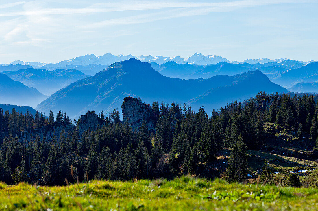 Blick von Kampenwand nach Südosten, Chiemgau, Oberbayern, Bayern, Deutschland