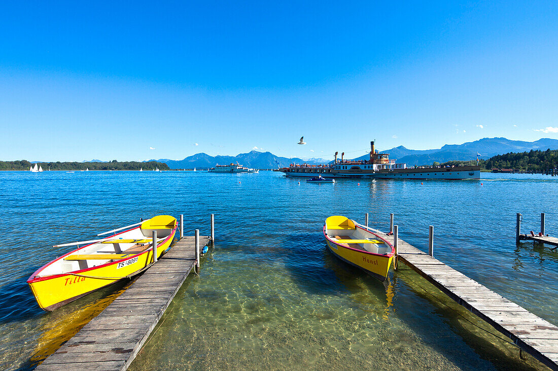 Paddlewheeler Ludwig Fessler on lake Chiemsee, Prien, Chiemgau, Upper Bavaria, Germany