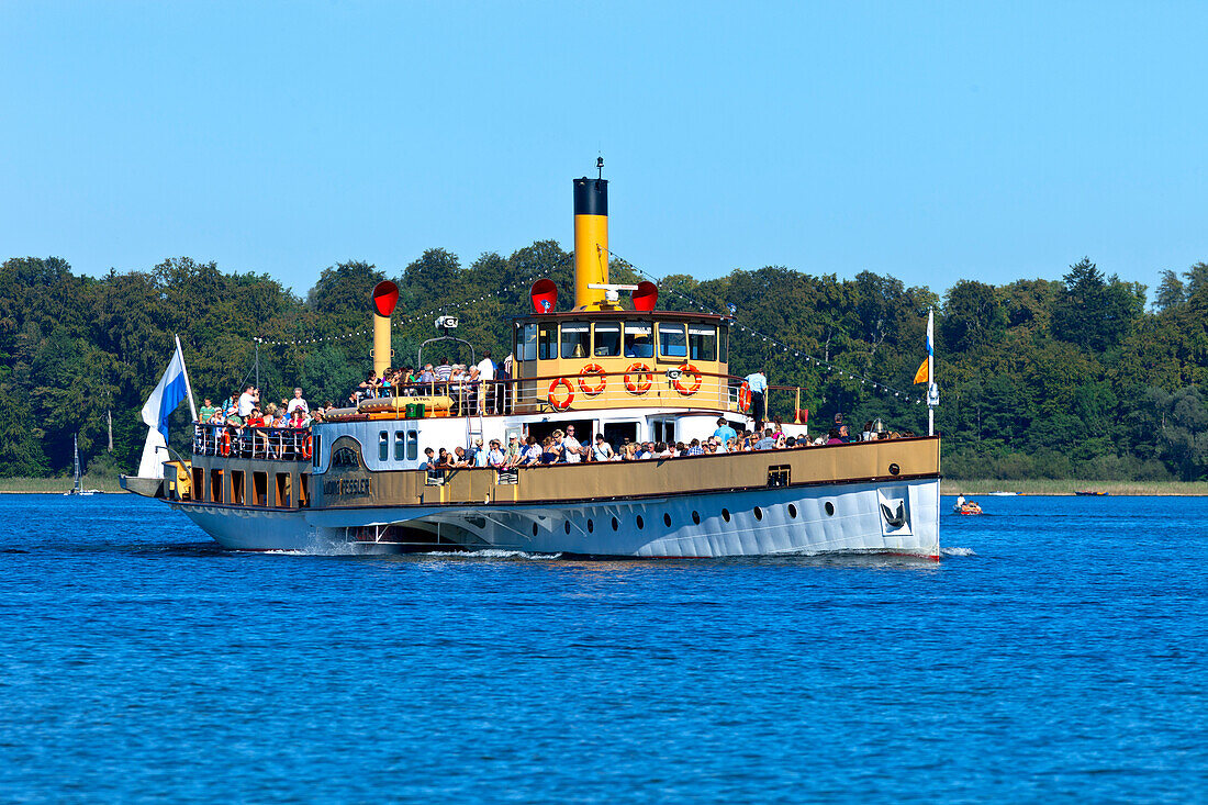 Paddlewheeler Ludwig Fessler on lake Chiemsee, Prien, Chiemgau, Upper Bavaria, Germany