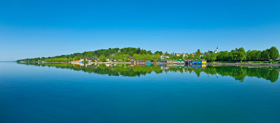 View over lake Starnberg to Starnberg, Upper Bavaria, Germany