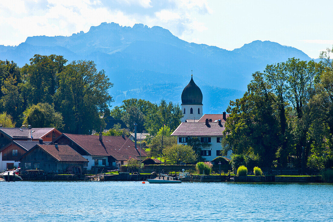 Bell tower, Frauenchiemsee abbey, Chiemsee, Chiemgau, Upper Bavaria, Germany