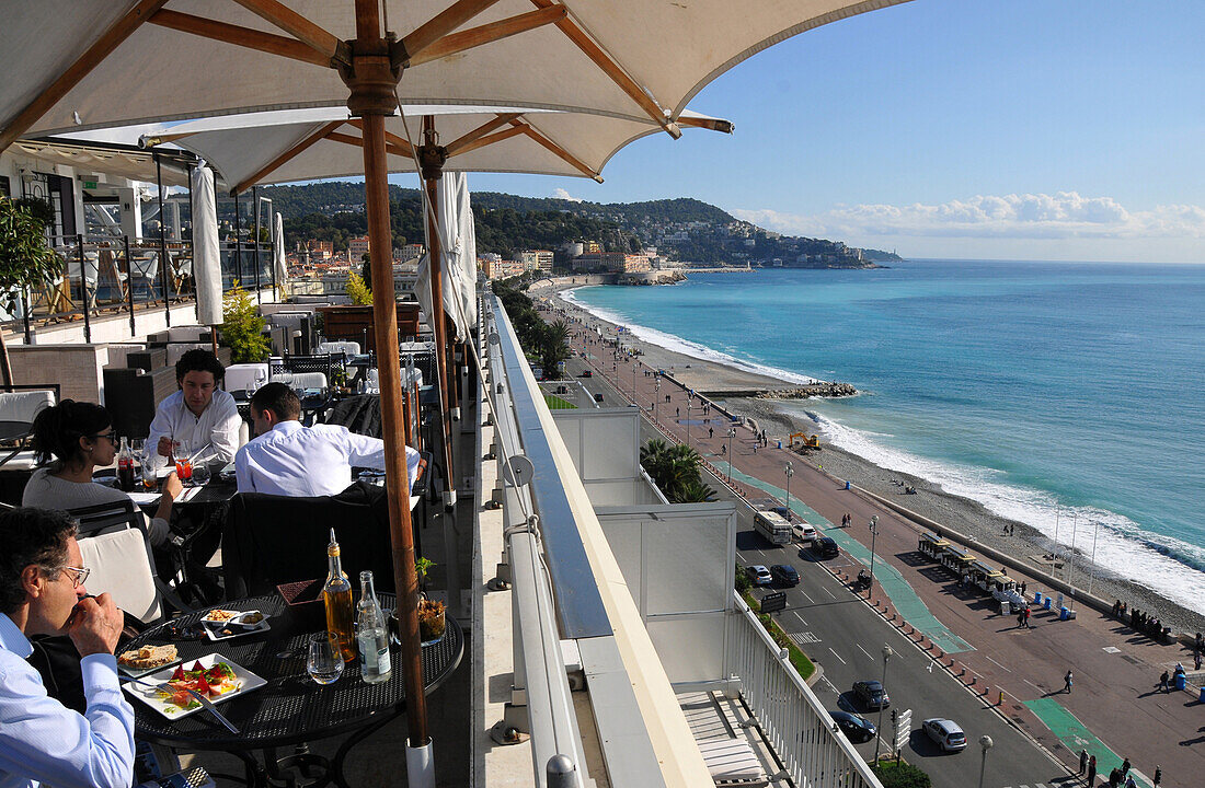 View from the Meridien hotel onto the Promenade des Anglais, Nice, Cote d'Azur, South France, South France, Europe