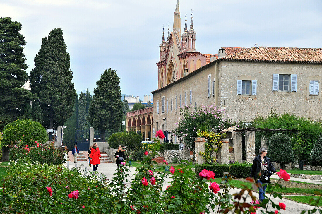 The church Eglise du Monastere with garden, Cimiez quarter, Nice, Cote d'Azur, South France, Europe