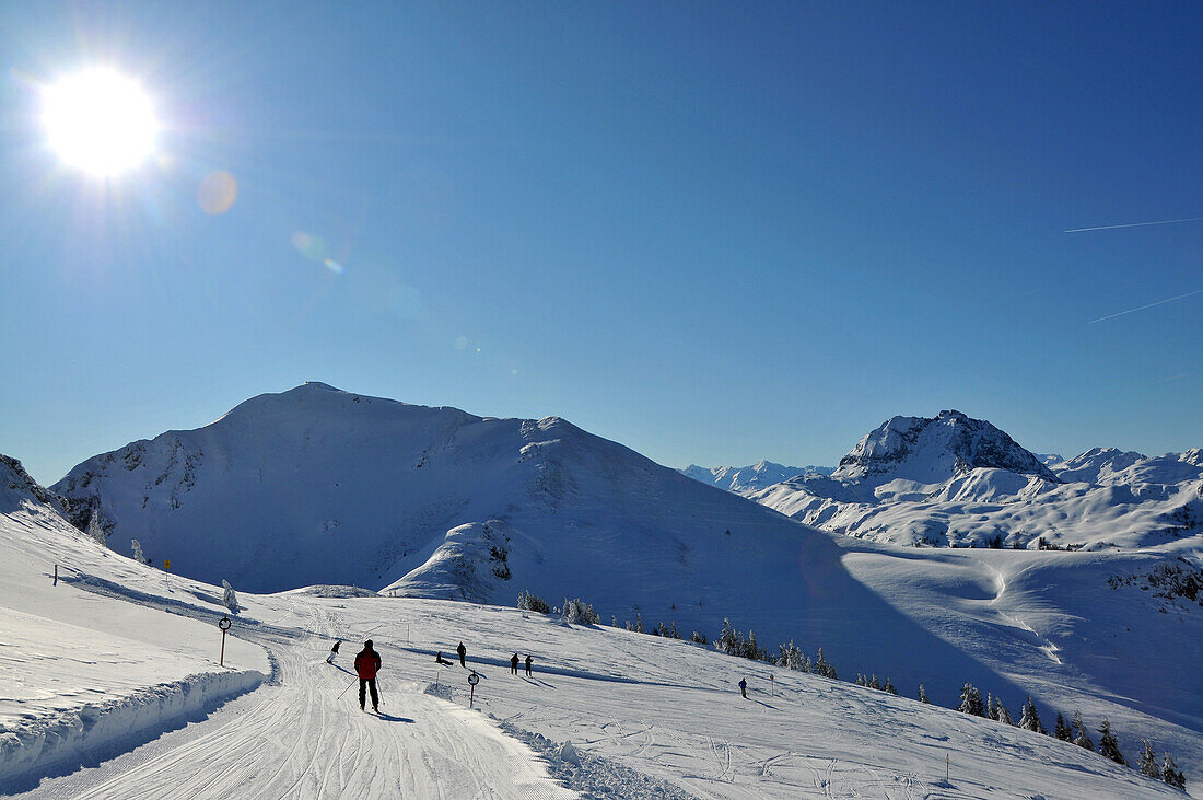 Ski area Pengelstein in the sunlight, Winter in Tyrol, Austria, Europe