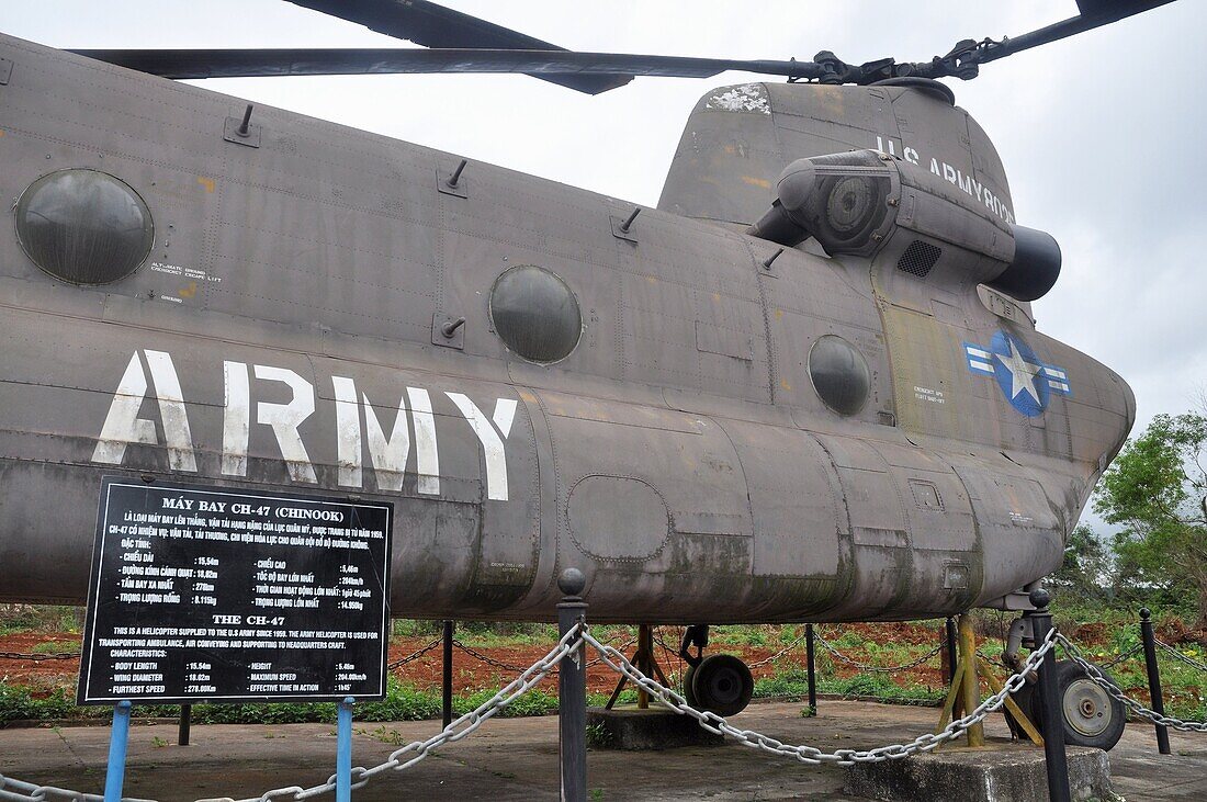 DMZ Zone Vietnam American helicopter kept as memories of the American War, in a museum