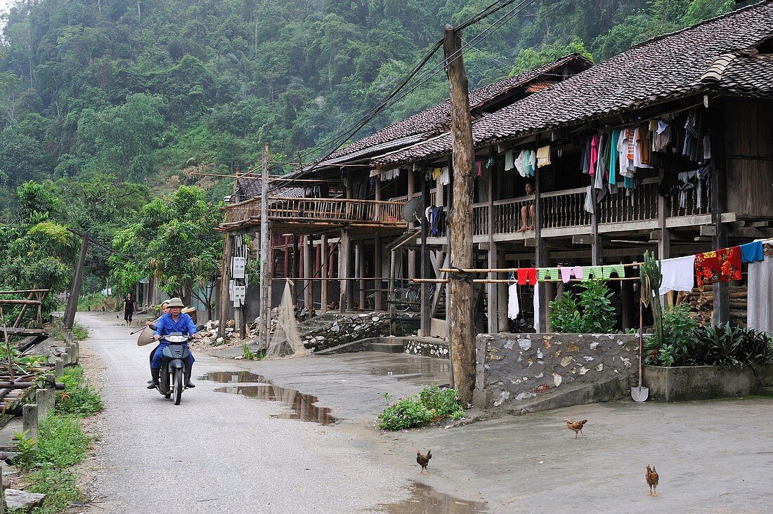 village on the lakeshore, Ba Be Lake, Bac Kan province, Northern Vietnam, southeast asia