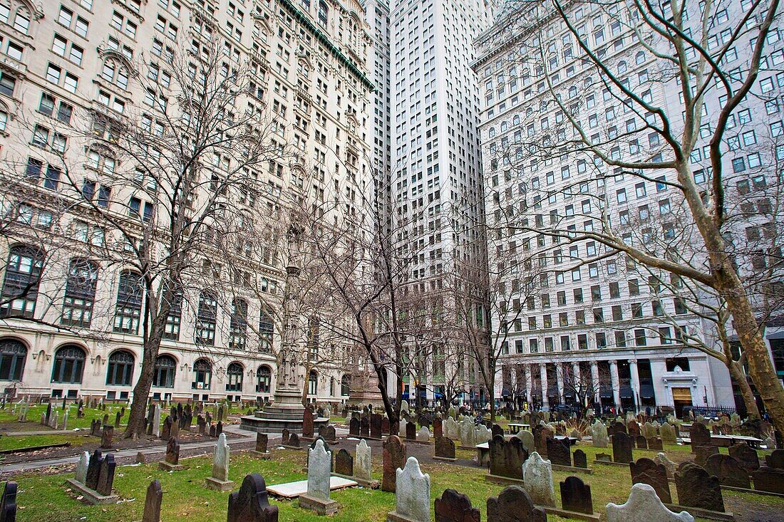 USA- March 2010 New York City Downtown-Trinity Cemetary Broadway at Wall Street.