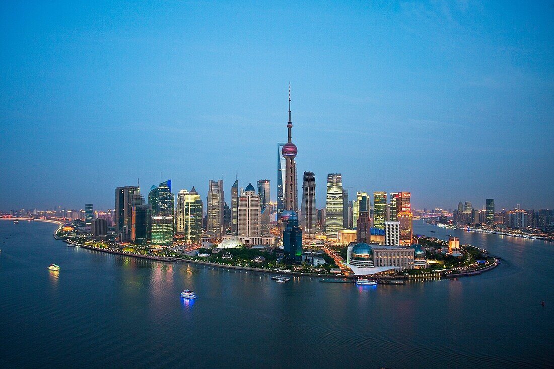 China-May 2010 Shanghai City Pudong District Skyline Huangpu River.
