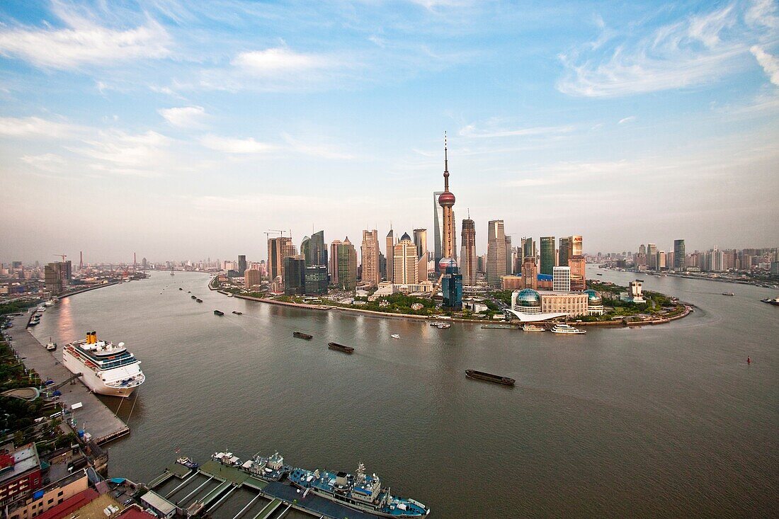 China-May 2010 Shanghai City Pudong District Skyline Huangpu River.