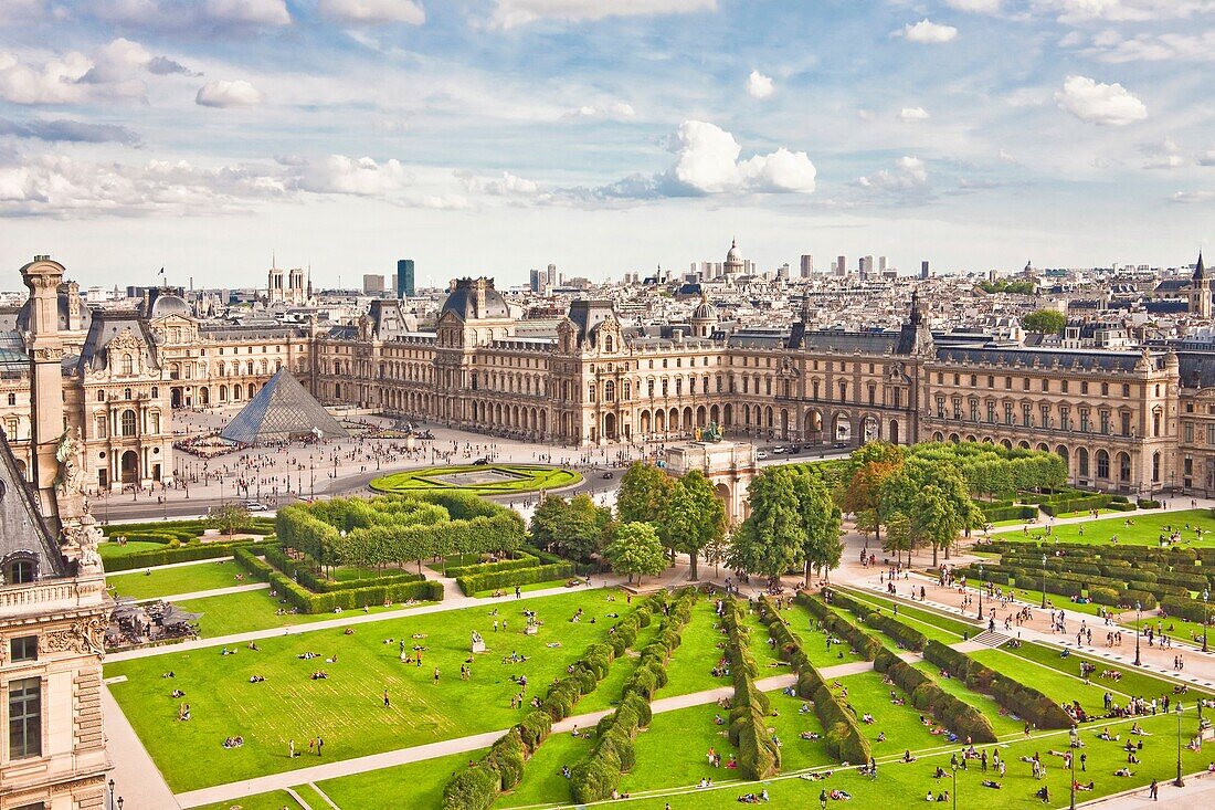 France-August 2010 Paris City Tuillieries Gardens Louvre Museum.