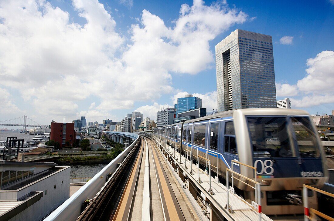 Yurikamome line, Monorail train, Tokyo, Japan.