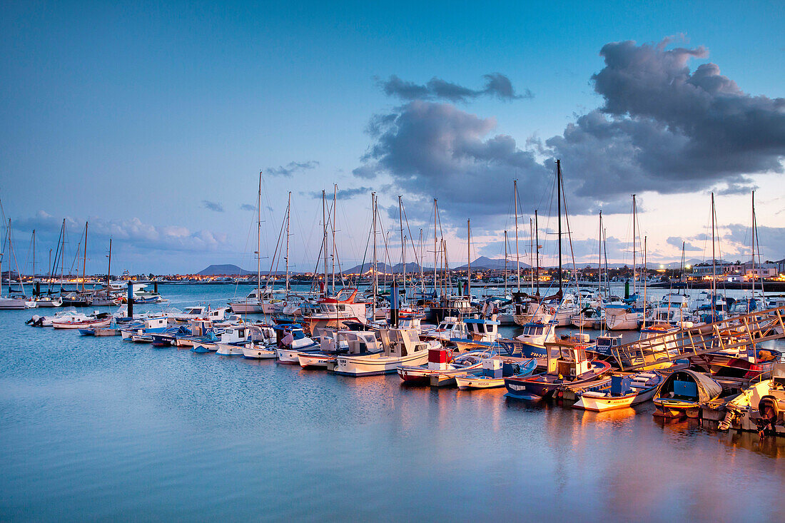 Harbour at dusk, Corralejo, Fuerteventura, Canary Islands, Spain