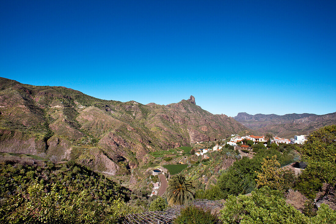 Tejeda at the foot of Roque Bentayga, Gran Canaria, Canary Islands, Spain