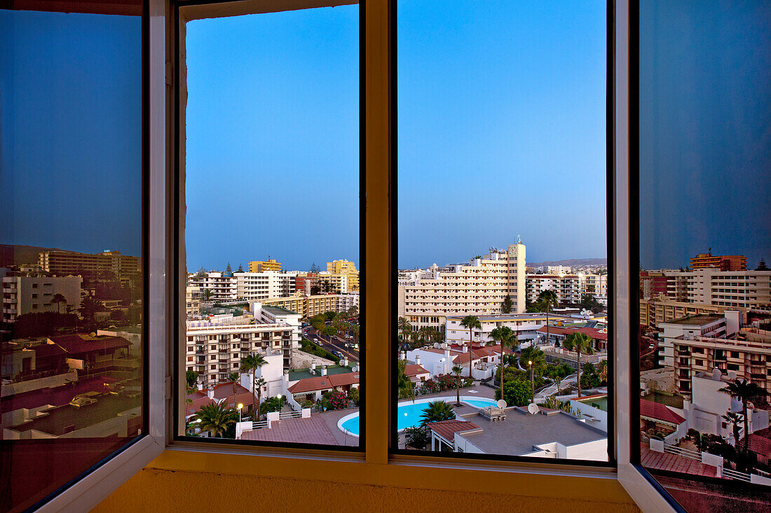 Vier from the hotel window, Playa del Ingles, Gran Canaria, Canary Islands, Spain