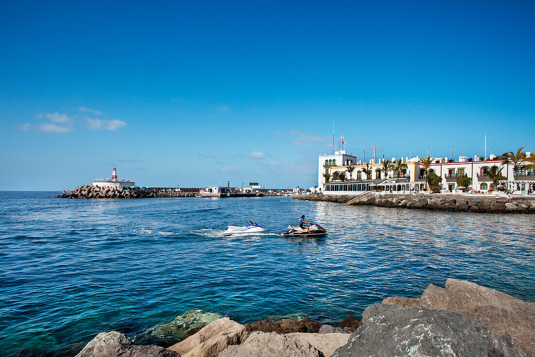 Blick auf den Hafenort Puerto de Mogan, Gran Canaria, Kanarische Inseln, Spanien, Europa