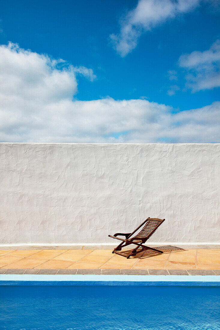 Deck chair at hotel pool, Lanzarote, Canary Islands, Spain, Europe