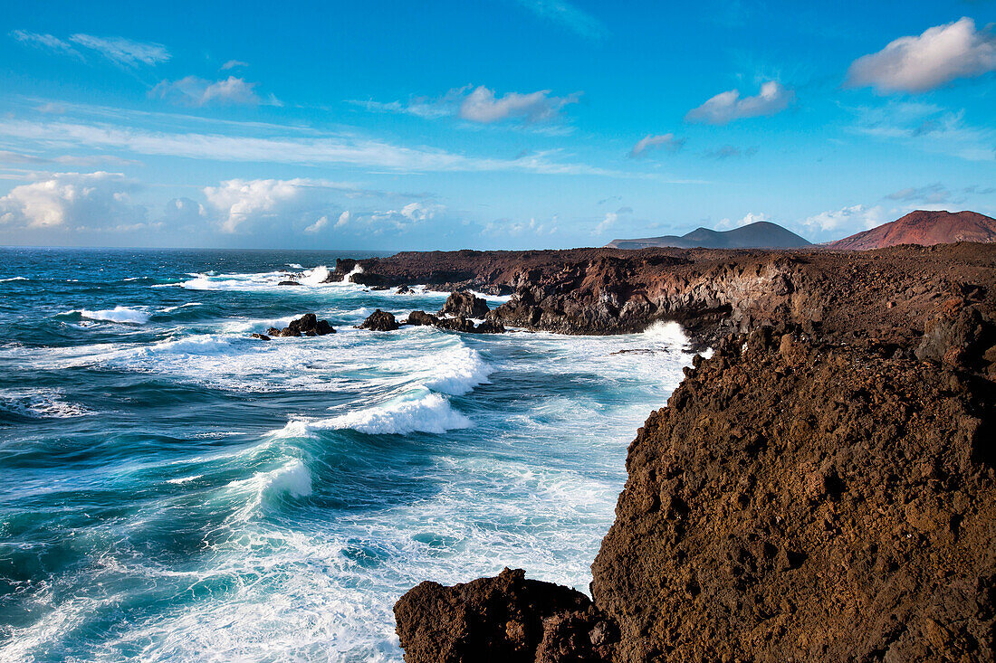 Rough sea and cliff coast, Los Hervideros, Lanzarote, Canary Islands, Spain, Europe