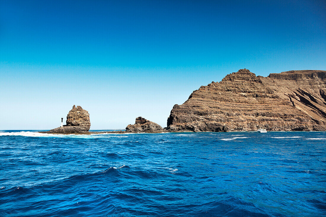 Ferry boat at northern cape, Orzola, Lanzarote, Canary Islands, Spain, Europe